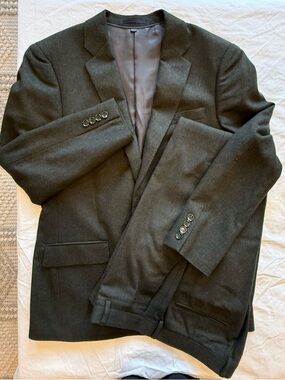 J.Crew Ludlow Slim Suit 40S Charcoal Olive Herringbone Wool Tollegno 1900 Italy